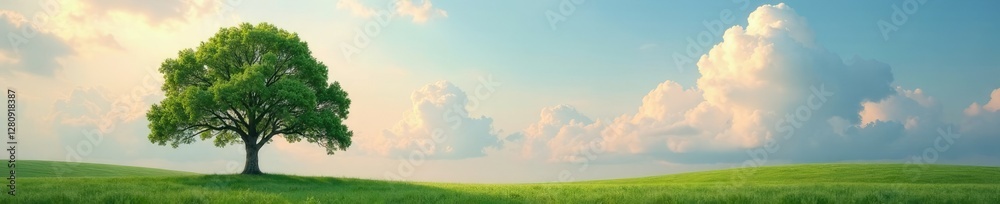 Fototapeta premium Clouds and trees blend in a soft, serene landscape, harmonious, blended, tree