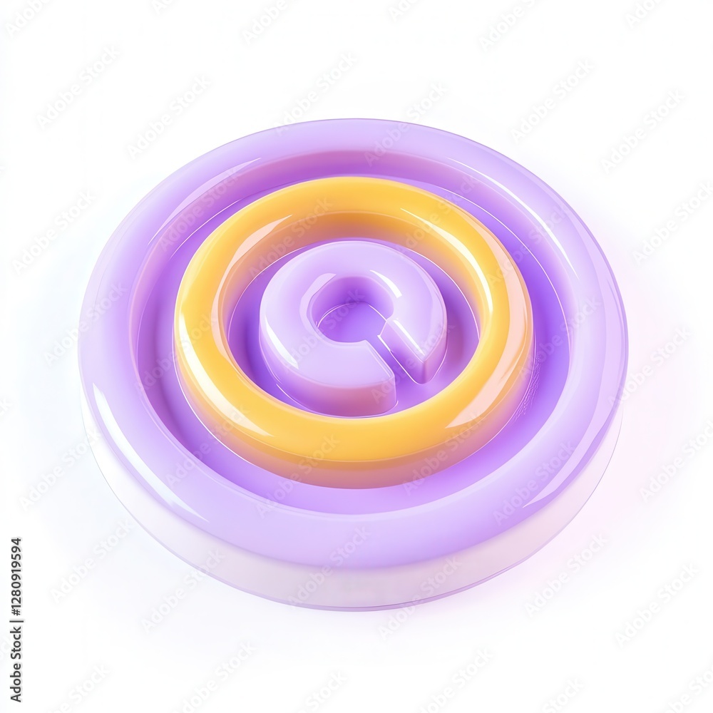 A colorful 3D spiral design with purple and yellow rings stacked on a white background. A colorful 3D spiral design with purple and yellow rings stacked on a white background.