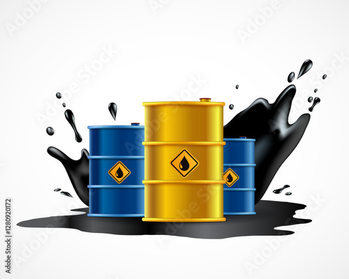 Barrels with crude oil. Isolated on white background Vector illustration