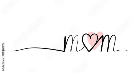 continuous drawing of the word mom with one line. vector