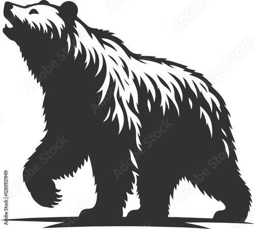 Bear Silhouette Vector Art Illustration On Solid White Background
