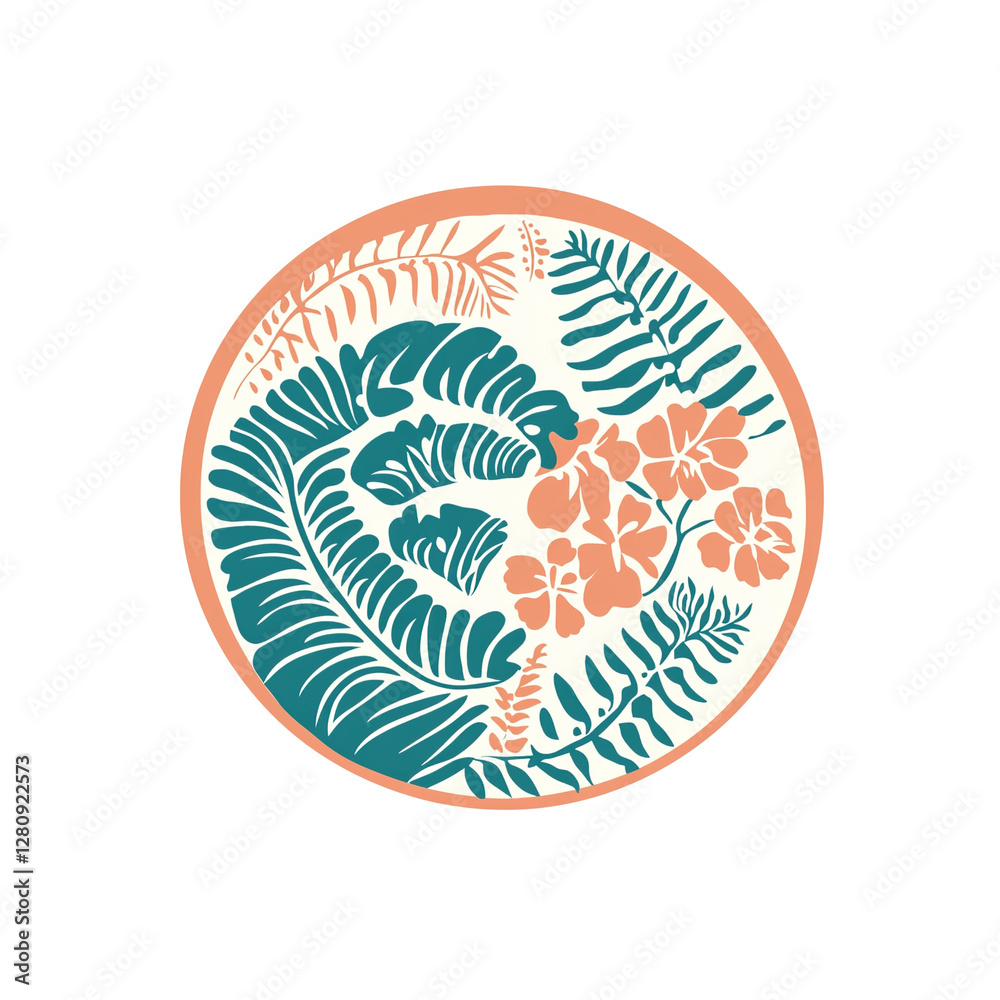 Circular Tropical Floral Design - Teal and Coral Pattern Circular Tropical Floral Design - Teal and Coral Pattern