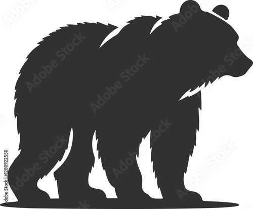 Bear Silhouette Vector Art Illustration On Solid White Background