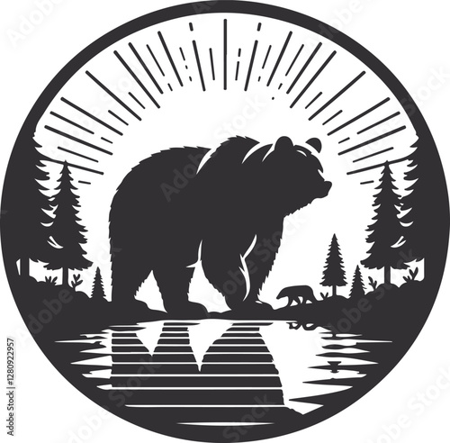 Bear Silhouette Vector Art Illustration On Solid White Background
