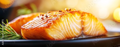 Vitamin D's Role in Health Concept. Fresh Grilled Salmon Fillet with Herbs and Spices photo