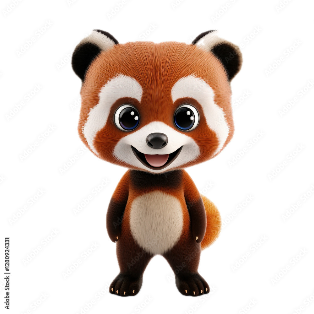 Fototapeta premium Cute cartoon red panda character with big eyes