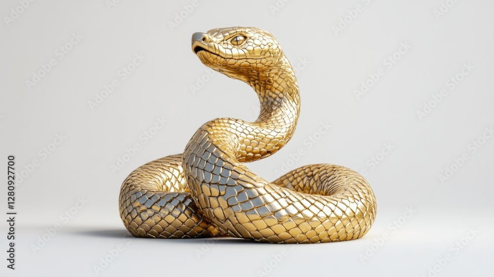 Fototapeta premium A golden statue of a snake white isolate background