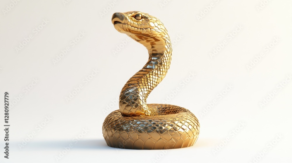 Fototapeta premium A golden statue of a snake white isolate background
