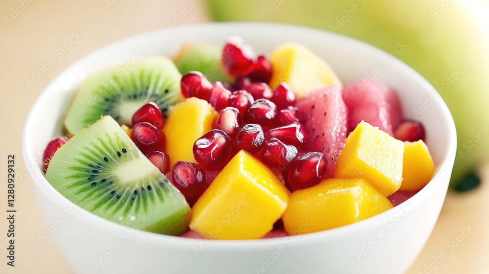Fresh fruit salad with kiwi, mango, and pomegranate Fresh fruit salad with kiwi, mango, and pomegranate
