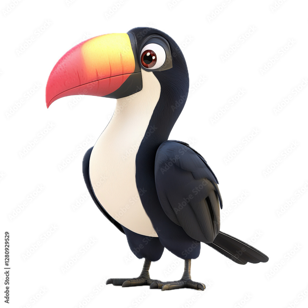 Fototapeta premium Colorful Cartoon Toucan with Big Beak and Charming Eyes