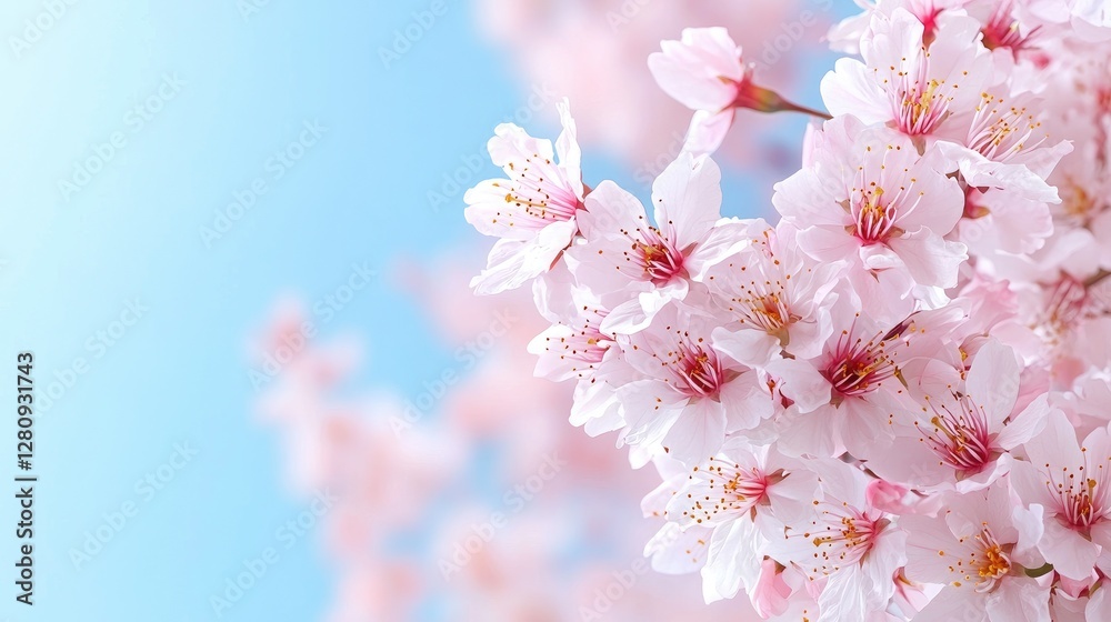 Obraz premium Spring Cherry Blossoms Against a Light Blue Sky. Possible Use Stock Photo for Spring, Nature, and Beauty