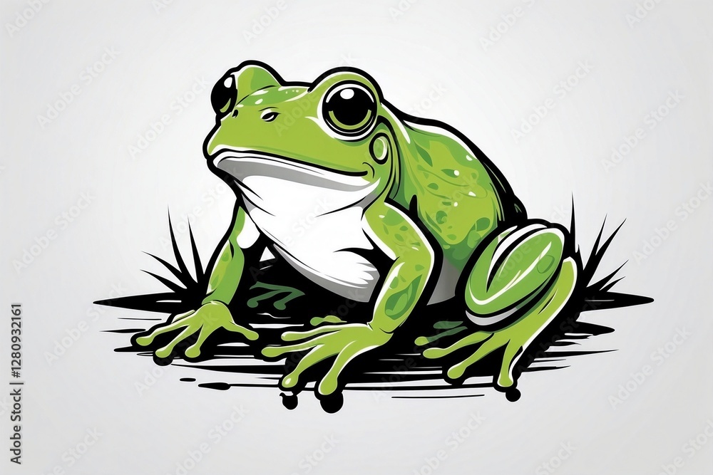 Fototapeta premium Minimalist Logo Featuring a Frog on a White Background, Crafted in Vibrant Colors