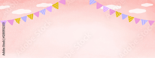 ピンク色の空とガーランドの背景