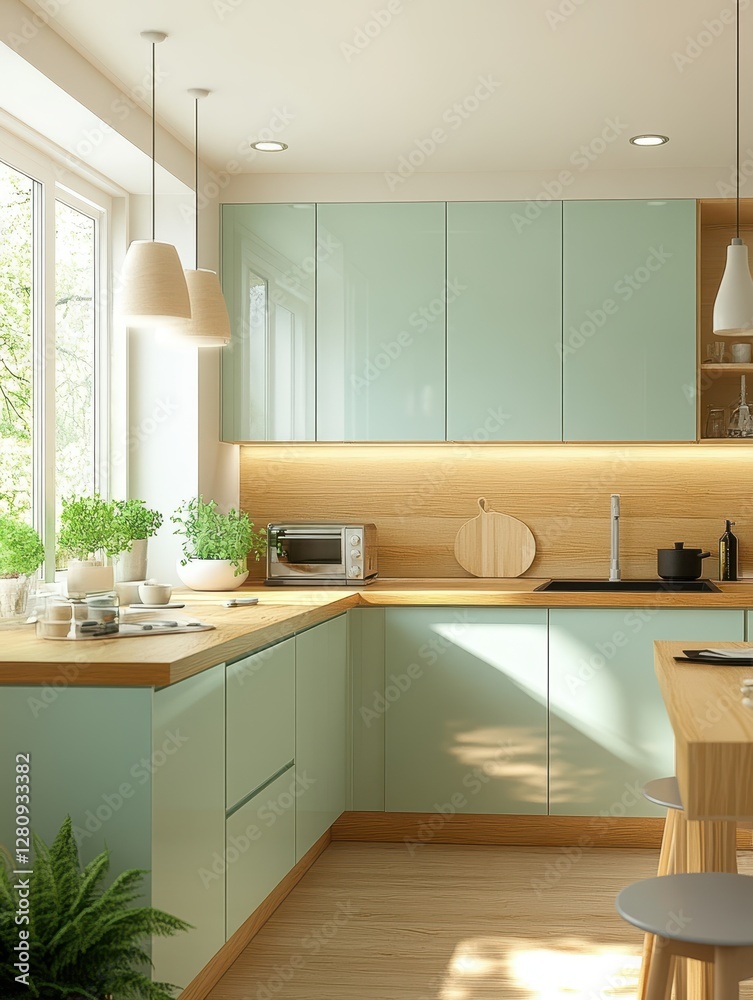 Fototapeta premium Kitchen interior showing a modern interior design and style