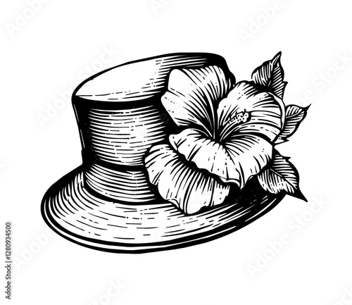 canotier hat engraving black and white outline, good quality