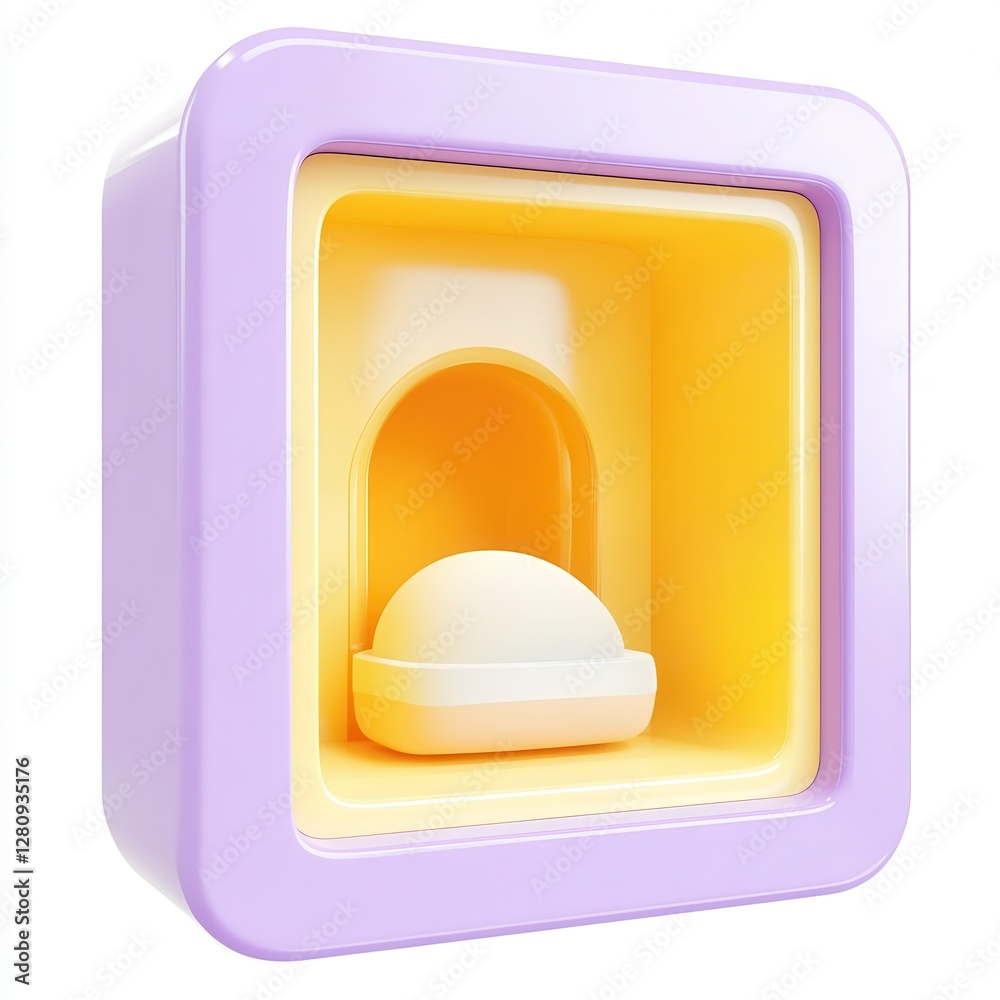 A colorful 3D render of a geometric shape with a rounded interior, featuring vibrant purple and yellow colors. A colorful 3D render of a geometric shape with a rounded interior, featuring vibrant purple and yellow colors.