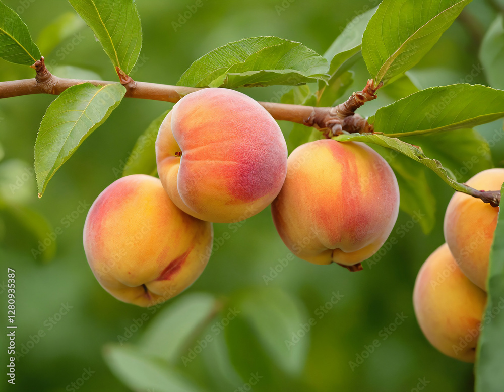 Ripe Peaches Hanging from a Branch