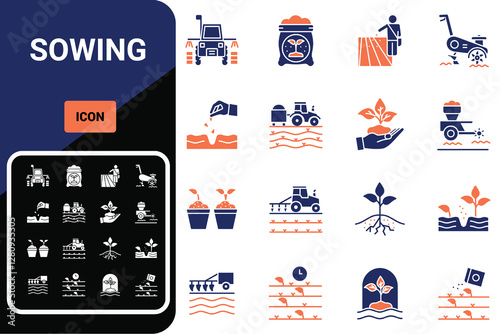 Sowing agricultural collection icons set vector