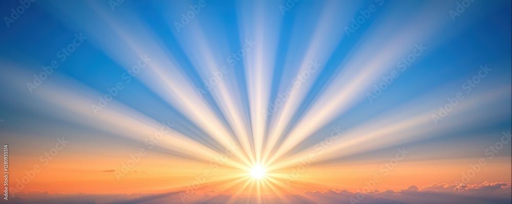 Obraz premium Majestic Sunrise Sky with Dramatic Sun Rays and Golden Cloudscape