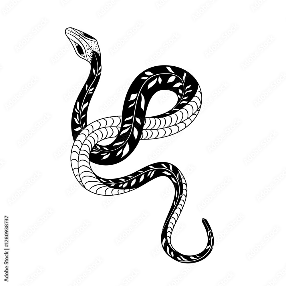 Obraz premium A stylized silhouette of a snake showing off its elegant curves in a playful doodle style design.