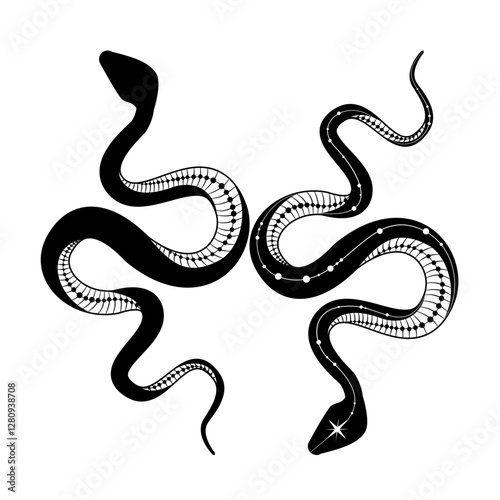 A stylized silhouette of a snake showing off its elegant curves in a playful doodle style design.