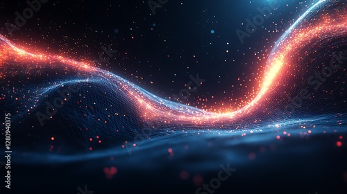 Abstract glowing particles waves background