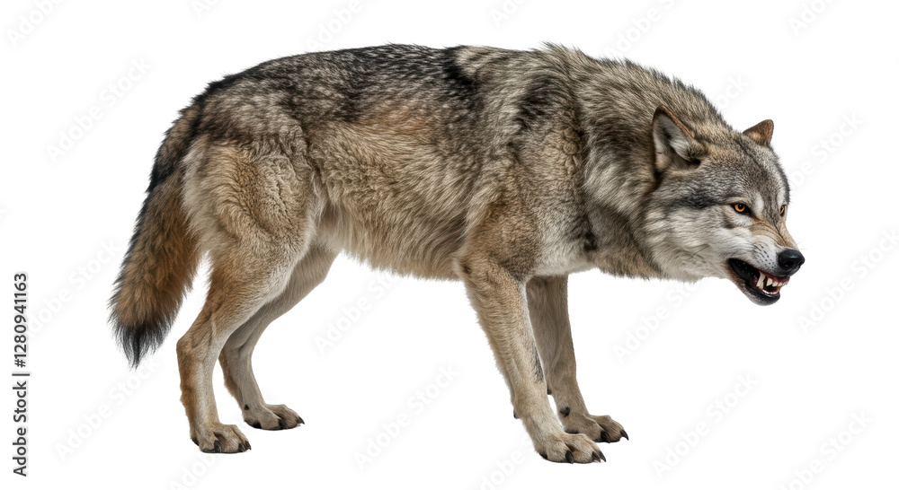 Isolated Standing Snarling Wolf with Bared Teeth Isolated Standing Snarling Wolf with Bared Teeth