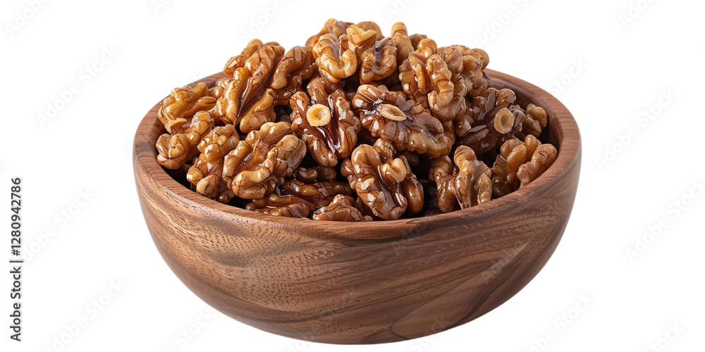 A close view of a bowl of walnuts on a plain background or PNG for food type poster or graphic use, Generative AI. A close view of a bowl of walnuts on a plain background or PNG for food type poster or graphic use, Generative AI.
