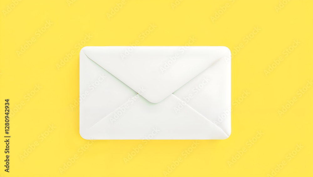A white envelope on a yellow background, symbolizing communication, messaging, and postal services. Generative AI A white envelope on a yellow background, symbolizing communication, messaging, and postal services. Generative AI