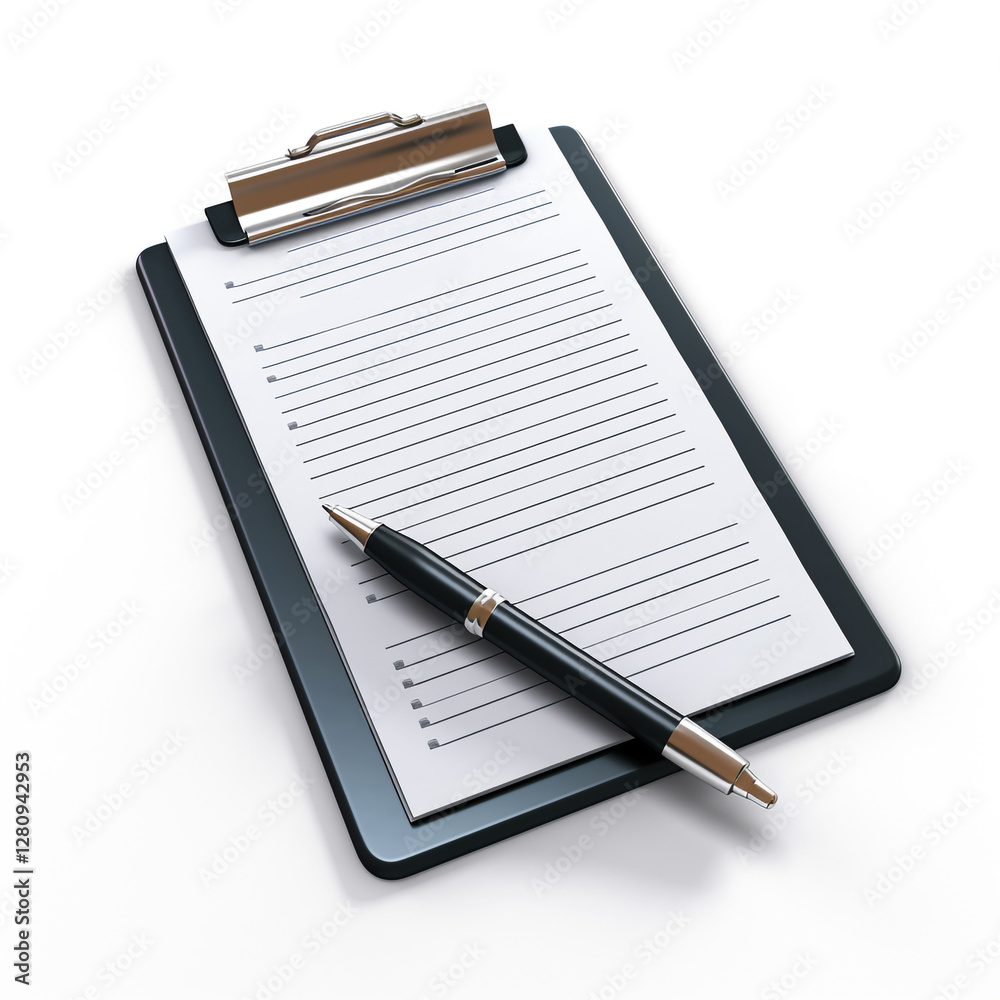 Checklist sheet of paper, filling in data, pen on top of the sheet, lined paper. White background, copyspace, space for text. Checklist sheet of paper, filling in data, pen on top of the sheet, lined paper. White background, copyspace, space for text.