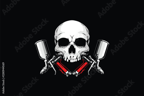 Amazing skull with cross spray gun logo vector image template