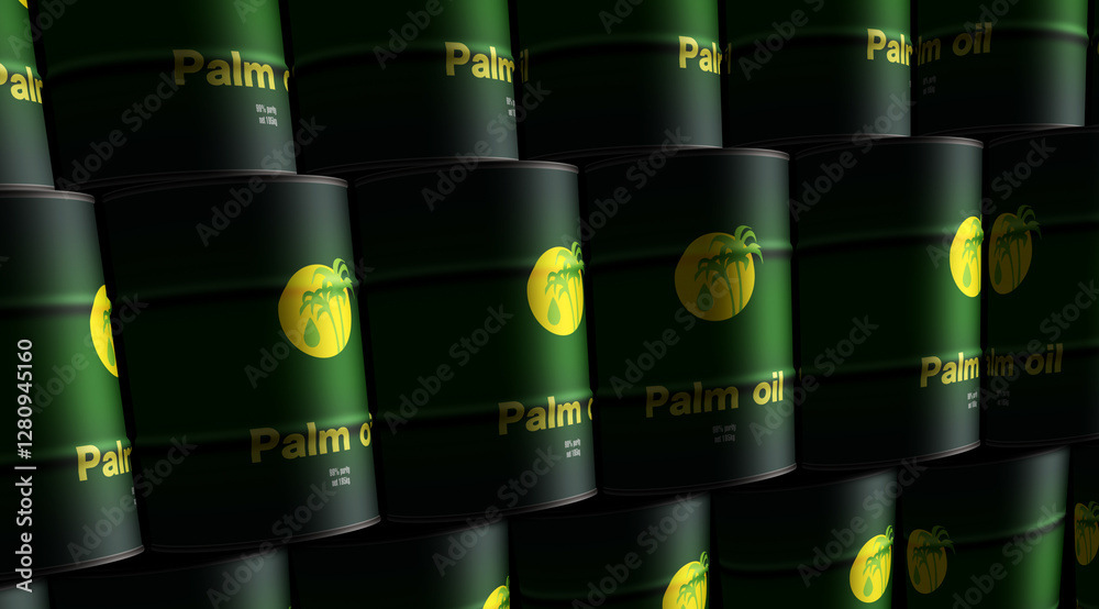 Palm oil barrels in row