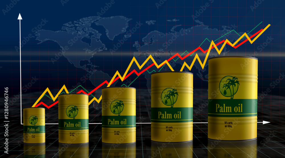Palm oil barrels in row