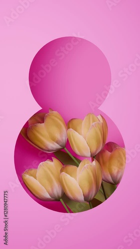 3D animation video petals. 4k International Women's Day background made of flowers tulips. Happy women's day.