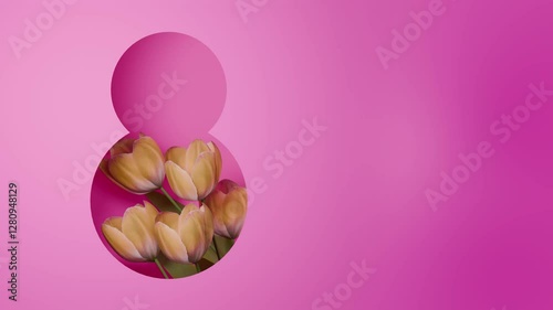 3D animation video petals. 4k International Women's Day background made of flowers tulips. Happy women's day.