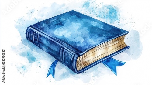 Vintage Blue Book Watercolor Painting Illustration