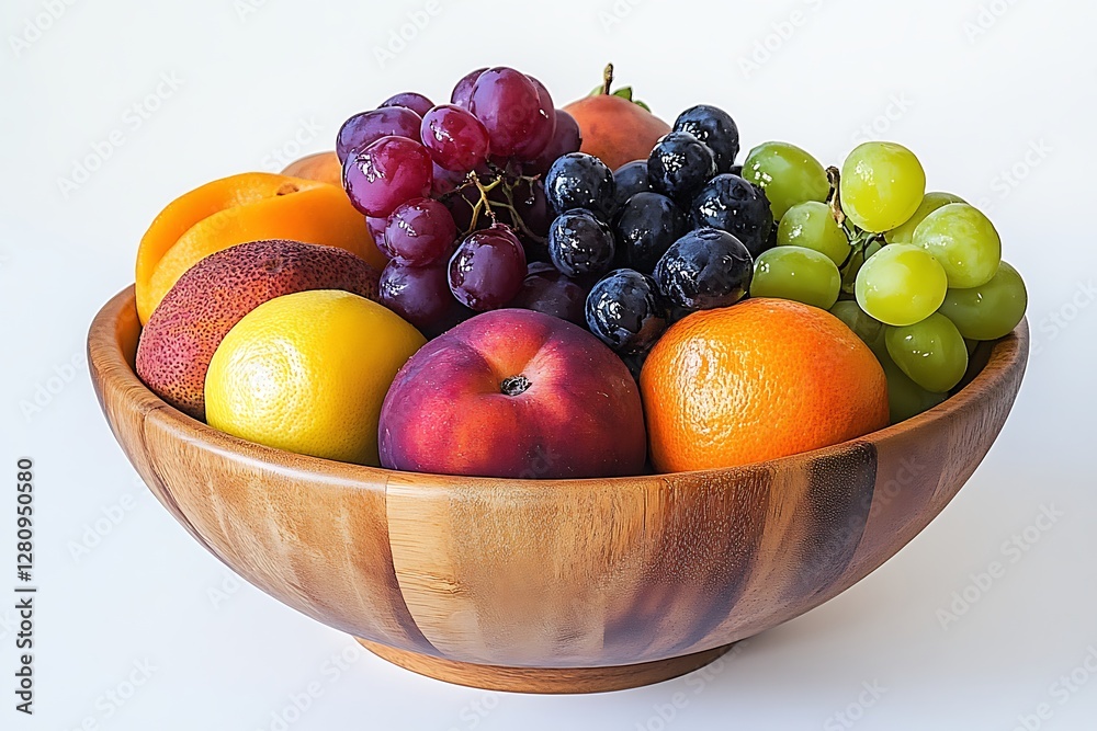 Wooden bowl full of colorful fruits on white background Wooden bowl full of colorful fruits on white background