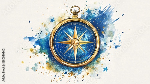 Antique Celestial Compass Watercolor Painting Artwork Background