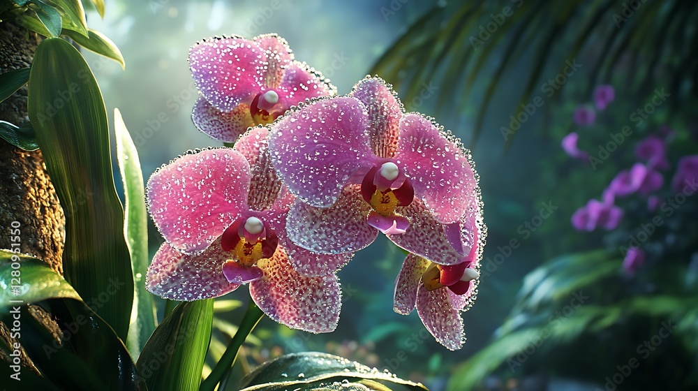 Exotic Orchids Blooming in Lush Tropical Garden