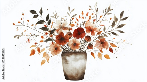 Watercolor Autumn Floral Arrangement for Wall Decor
