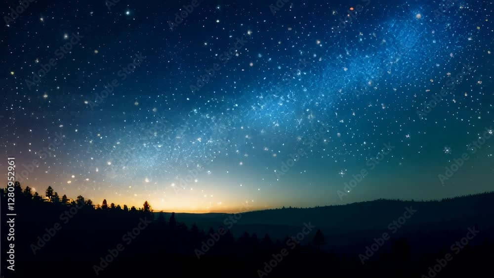Fast Day-to-Night Transition Over a Rolling Forest Landscape – Moving Stars in the Dark Sky Fast Day-to-Night Transition Over a Rolling Forest Landscape – Moving Stars in the Dark Sky