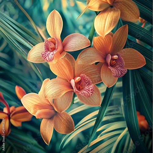 Obraz na płótnie Vibrant Orchid Petals in Warm Soft Light w salonie
