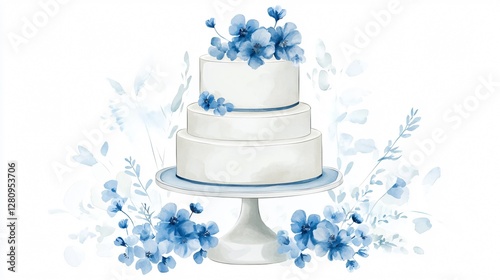 Three-Tiered Cake Watercolor Painting for Events and Occasions