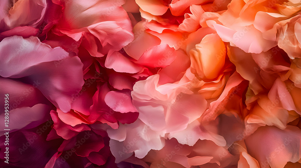 Vibrant flower petals in various shades create a captivating abstract design