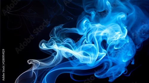 Wallpaper Mural Swirling Blue and Cyan Smoke Clouds Against a Black Background Torontodigital.ca