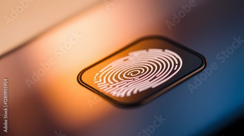 A close-up photograph of fingerprint sensor, sharply focused with a shallow depth of field. Ideal for illustration biometric security, digital identity verification, and technological innovation.