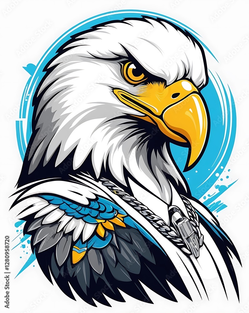 Fototapeta premium Colorful T-Shirt Logo Featuring a Hip Hop Eagle - Bold and Energetic Urban Streetwear Design