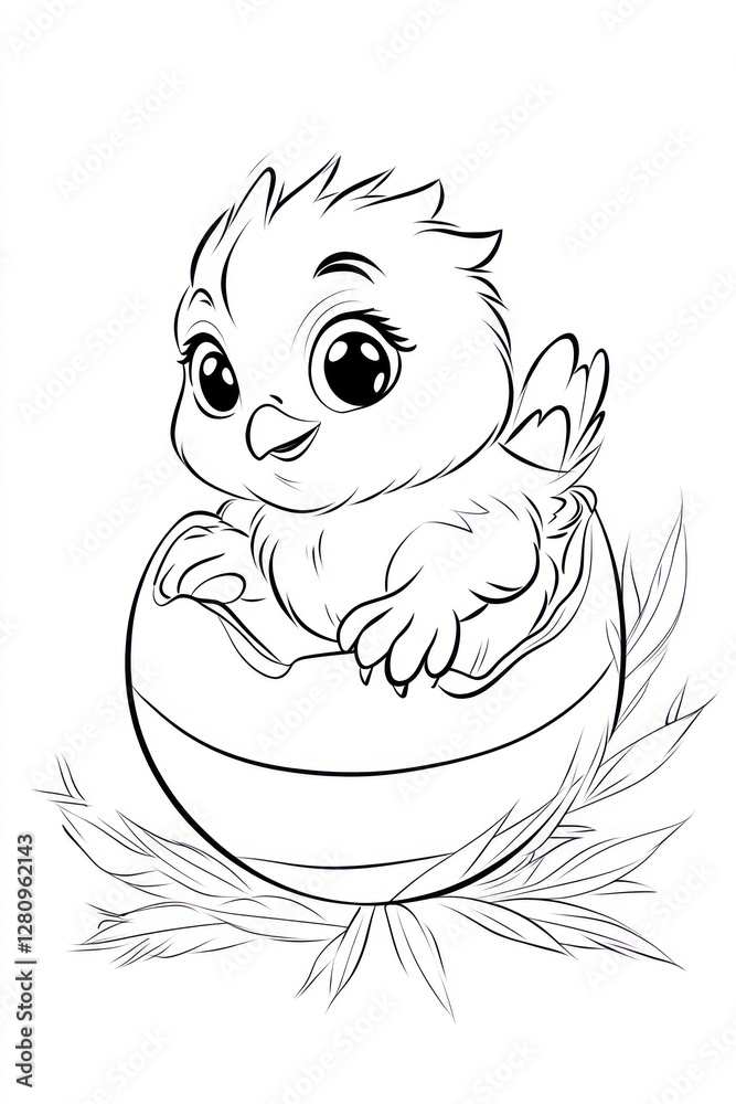 Cute chick hatching from egg, coloring page, Easter theme, printable, kids Cute chick hatching from egg, coloring page, Easter theme, printable, kids