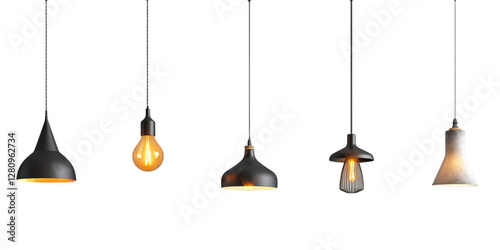 A horizontal view of a hanging minimalist lamps isolated on a plain background or PNG for interior type poster or graphic use, Generative AI.
