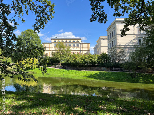 Obraz na płótnie Canal and park in Riga w salonie